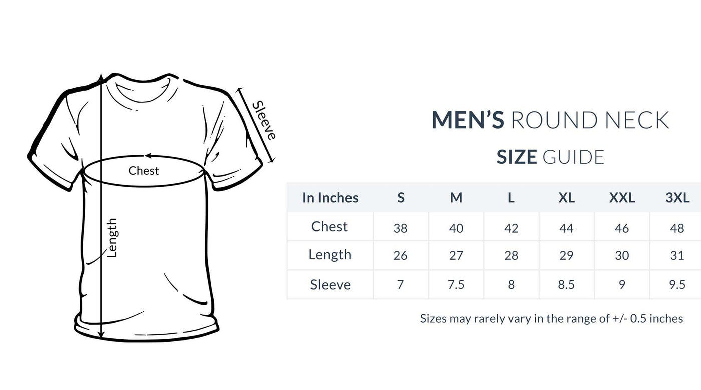 Men's round neck tshirt size chart L size Chest 42 inches and length 28 inches approximate